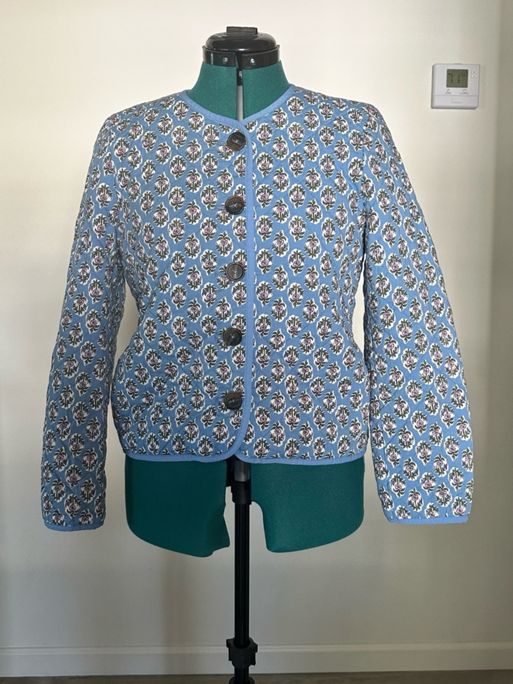 J. Crew Light Blue Quilted Floral Button-Front Jacket